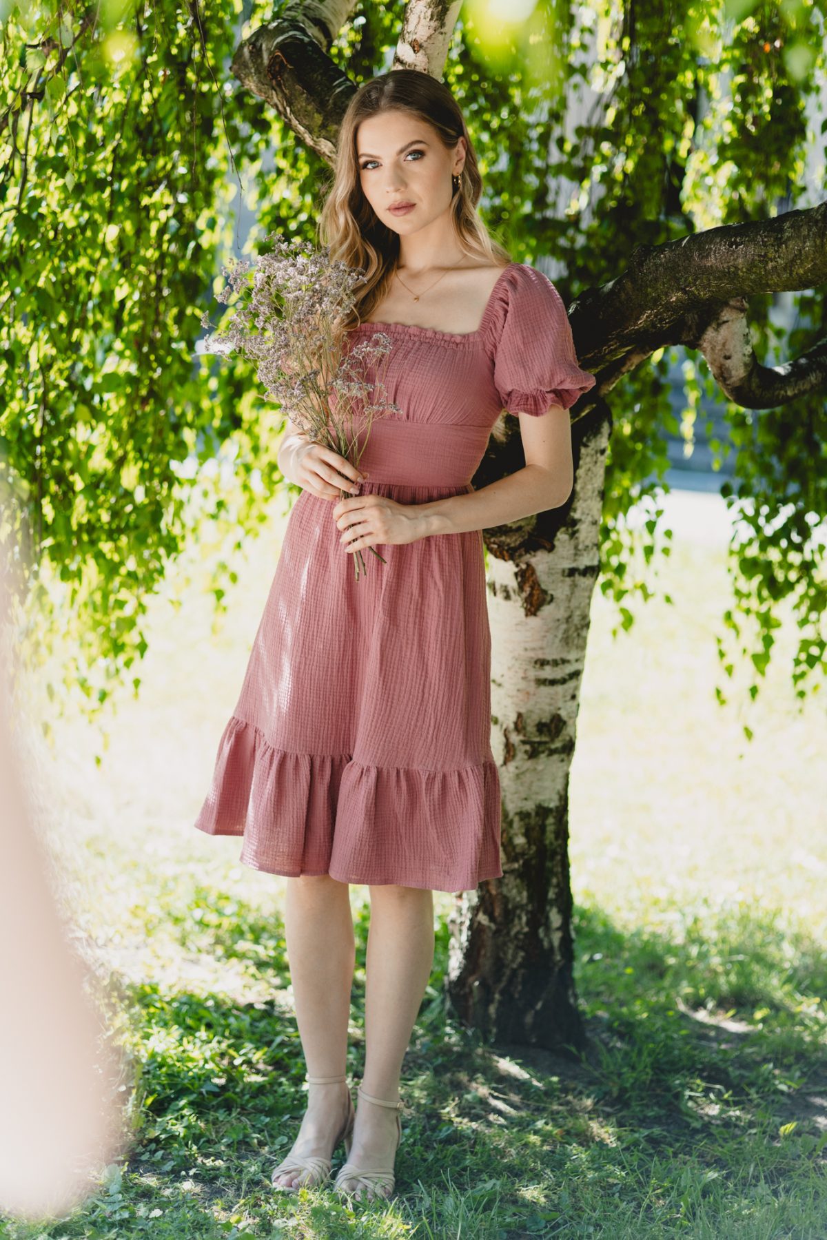 Sukienka Liliana Muślinowa Dusty Rose